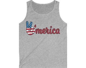 Men&#39;s Softstyle Tank Top - &#39;V&#39;merica Patriotic Tank, Summer Vibe, USA Pride, Perfect for 4th of July Barbecues