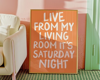 Live From My Living Room | Funny Apartment poster | digital download | modern home decor | funky retro poster | typography print | cool girl