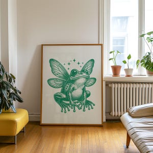Whimsical Fairy Frog Poster | Y2K Quirky Art for Dorm Room or Apartment | Cute Frog Print | Retro Wall Decor | Funky Eclectic Art Maximalist