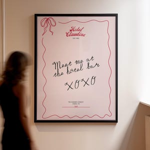 Rencontrez-moi au bar de l'hôtel Impression numérique | Décor coquette | Art mural girly chic | Décoration murale française | Imprimable | note d'amour | Manuscrite