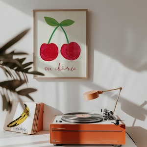 Ma Cherie | Kirsche Retro Poster | Kokette Ästhetische Wandkunst Niedliches Trendy Maximalist Poster Organische Wandkunst Studentenwohnheim Zimmer Wohnung Trendy Art