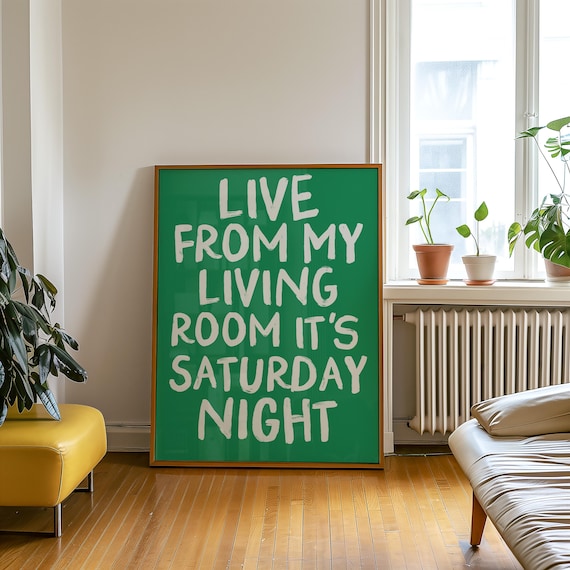 Live From My Living Room | Funny Apartment poster | digital download | modern home decor | funky retro poster | typography print | homebody
