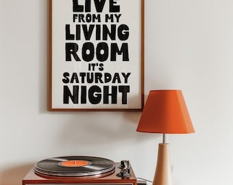 Live From My Living Room | Funny Apartment poster | digital download | modern home decor | funky retro poster | typography print | cool girl