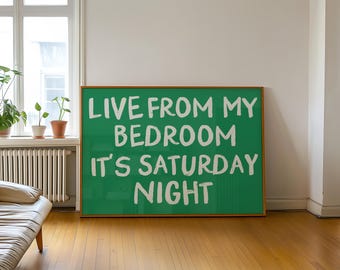 Live From My Bedroom | Funny Apartment poster | digital download | modern home decor | funky retro poster | horizontal print | homebody