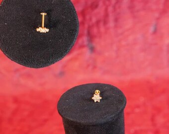 22 Carat Gold Star Designed Nose Pin With White Stone 0.82g, Gold Nose Ring, Stone Nose Pin, Gold Nose Jewelry, Indian Nose Pin.