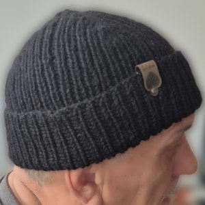 Handmade Wool Docker Hat: Unisex Black Fisherman Beanie