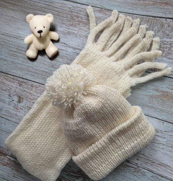 Handmade Wool Blend Scarf and Beanie Set - Extra Long Fringe 