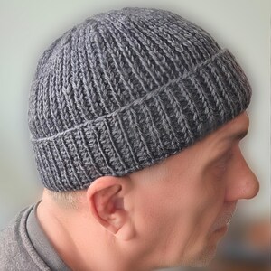 Handmade Wool Fisherman Beanie: Gray Knit Docker Hat