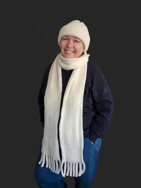 Women\'s Recycled Wool Blend Scarf & Beanie Gift Set Handmade Wool Blend Scarf and Beanie Set - Extra Long Fringe  main image 2