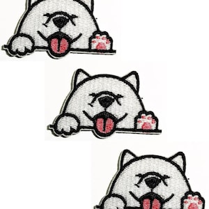 3 sztuki. Białe naszywki z wizerunkiem szczeniaka Samoyeda, kreskówkowa naszywka dla dzieci i dziewczynek, koszulka z krótkim rękawem, haftowana, z symbolem, do przyszycia i znakiem.