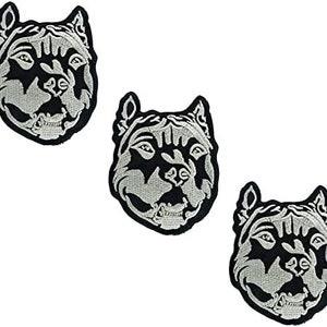 3 peças. Patches de Pitbull Americano de Cabeça Cinza, Logotipo de Desenho Animado de Cachorro Pitbull, Patch de Camiseta para Costurar em Traje Bordado para Presente.