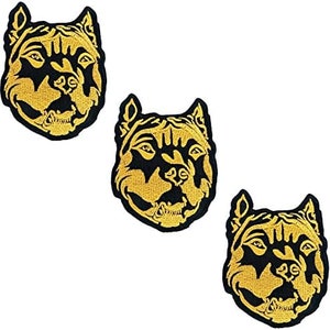 3 Pieces. Gold American Pitbull Pet Stickers Cartoon Kids Applique Patches Head Dog Iron on sew on Patch Jackets Patch Sew on Embroidered.