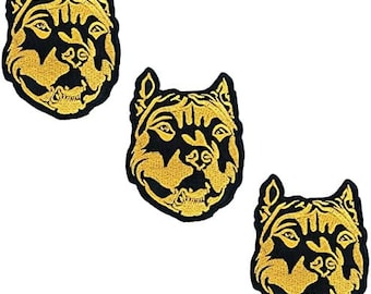 3 Stück. Gold American Pitbull Haustier Aufkleber Cartoon Kinder Applikation Patches Kopf Hund Aufnäher Jacken Patch Aufnäher gestickt.