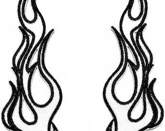 2 pièces. Patch feu flamme blanche dessin animé enfants brodé fer sur des patchs à coudre pour t-shirt jeans sacs à dos vestes vêtements décoration