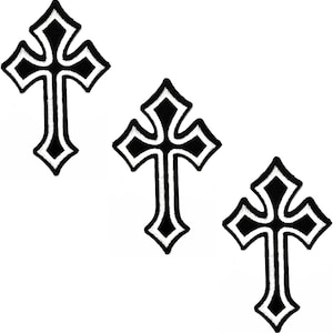 3 Pieces. Christian Jesus Cross Patch Black White Cross Embroidered Iron on Patches Sewing DIY Patches Clothing Backpacks Jeans T-Shirt Caps