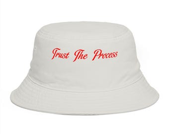 Trust The Process Sixers Bucket Hat, Red Philadelphia Fancy Cursive Font