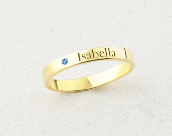 Personalized Birthstone Band Ring with Name – Gold or Sterling Silver Jewelry