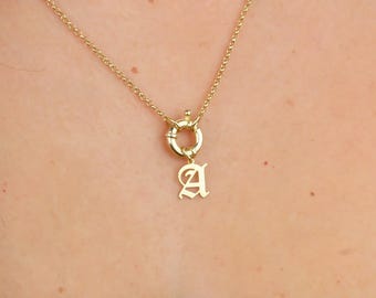 Gold Charm Necklace: Personalized Sterling Silver Initial, Rolo Chain