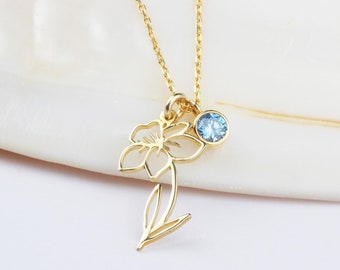 Gold or Sterling Silver Birth Flower Necklace – Custom Birth Month Pendant