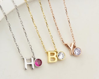 Gold Birthstone Initial Necklace – Personalized Minimalist Pendant