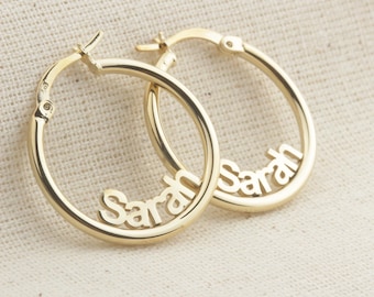 Custom Name Hoop Earrings – Personalized Gold or Silver Jewelry