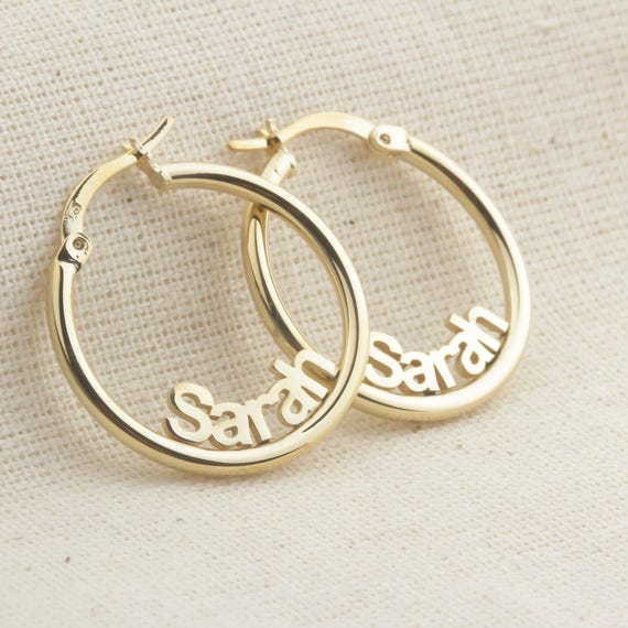 Custom Name Hoop Earrings – Personalized Gold or Silver Jewelry
