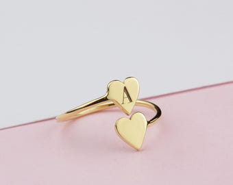 Custom Heart Ring with Initials – Dainty Gold or Silver Personalized Jewelry