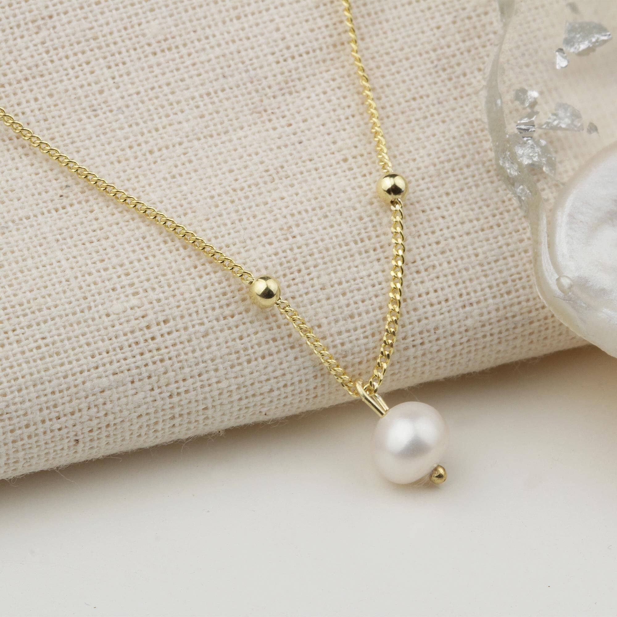 Gold Ball Chain Necklace With Pearl – Dainty Freshwater Pendant - Etsy