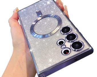 Samsung Galaxy S24 Ultra-skal för kvinnor och flickor Lyxigt glitterklart telefonskal kompatibelt med MagSafe stötsäkert bakstycke för S24 Ultra
