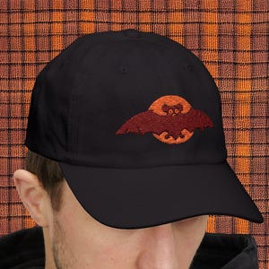 halloween dad cap - embroidered bat moon - 100% cotton - spooky season baseball hat - 4 colors - fall accessory - gothic hat - spoopy szn
