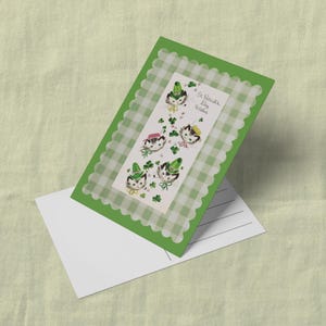 mid-century st. patrick's day postcard - retro kitten greeting card - lucky clovers - st. patty's irish postcard for cat lovers