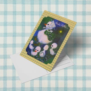 cartão de agradecimento vintage de meados do século - cartão postal de patinhos peludos dos anos 1960 - cartão de agradecimento de pato retrô para mãe ou mãe - dia das mães kitsch