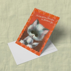 carte postale vintage pour la fête des mères de grand-mère - illustration rétro de chaton - carte de voeux kitsch de grand-mère - cadeau du milieu du siècle de chat des années 60 pour maman