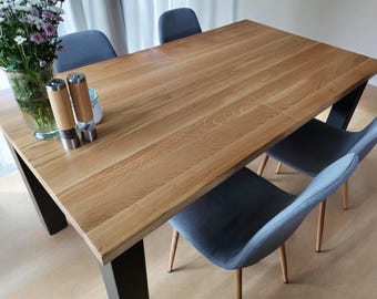 Utdragbart matbord - Naturligt massivt ekträ, Anpassa, Enkelt - Varm rustik och industriell design. Kampanjer, Anpassning - Fri frakt