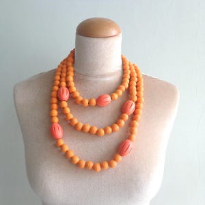 Orange necklace, colorful chunky necklace, long orange  statement necklace