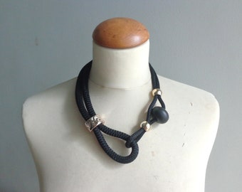 Black necklace, short necklace, black gold necklace, modern black necklace