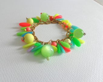 Neon bracelet, Gold chunky bracelet, chain bracelet, chunky neon bracelet, fun neon bracelet, gift for her, gold summer bracelet