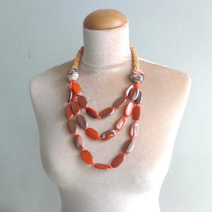 Orange necklace, colorful chunky necklace, orange statement necklace, multistrand orange necklace, long orange necklace