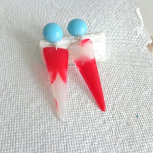 red statement earrings, red white dangle earrings, minimal earrings, red turquoise earrings, oversized earrings