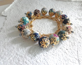 Gold chunky chain bracelet, colorful bracelet, fun bracelet, gift for her, garden bracelet, flower bracelet