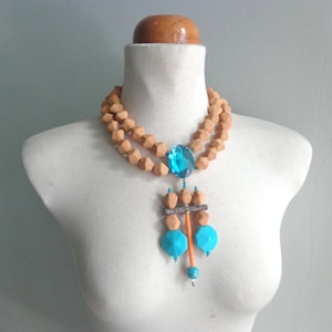 Orange necklace, choker necklace, turquoise orange necklace, statement necklace long statement necklace, modern tribal necklace