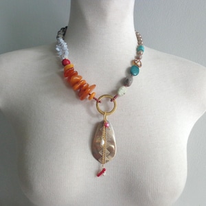 Gemstone chunky necklace, boho colorful necklace, gemstones necklace, unique statement necklace Handmade jewelry pendant necklace