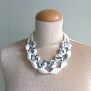 Black White necklace, white chunky necklace, summer statement necklace