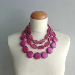 Rosa Halskette, bunte Chunky Halskette, lila Statement Halskette