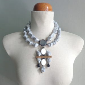 White necklace, choker necklace, white black necklace, statement necklace choker long statement necklace, modern tribal necklace