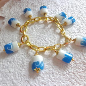 Gold chunky chain bracelet, nautical bracelet, waves bracelet, gift for her, gold summer bracelet, beach jewelry