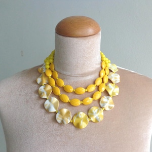 Yellow necklace, white yellow chunky necklace, yellow statement necklace