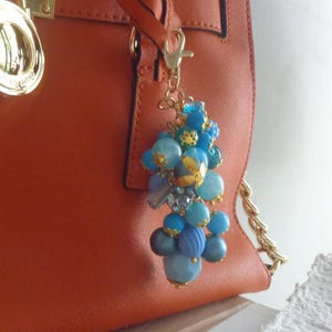 Charm para bolso, charm para monedero con cuentas, charm para monedero azul