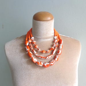 Orange necklace, colorful chunky necklace, orange white statement necklace