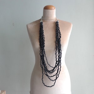 Long black necklace, Colorful long necklace, long statement necklace, textile statement, link chain statement